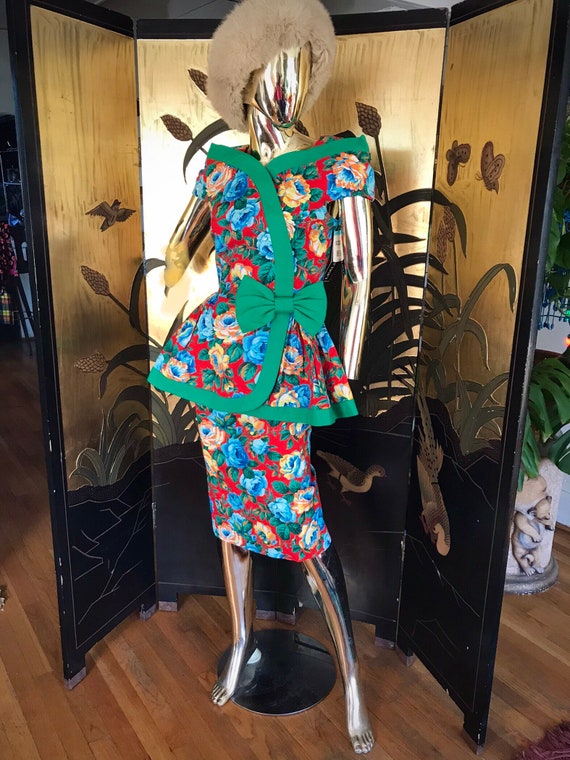 Vintage 80s does 40s Floral Dress by Leslie Fay n… - image 2