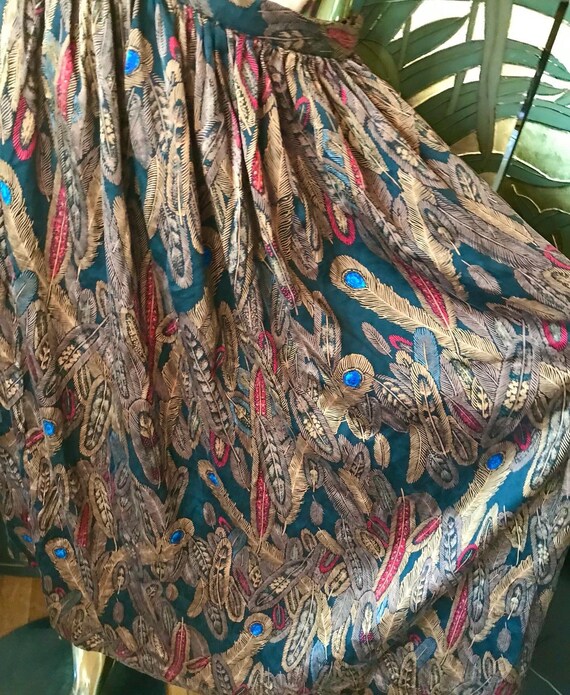 Vintage silk skirt feather print - image 4