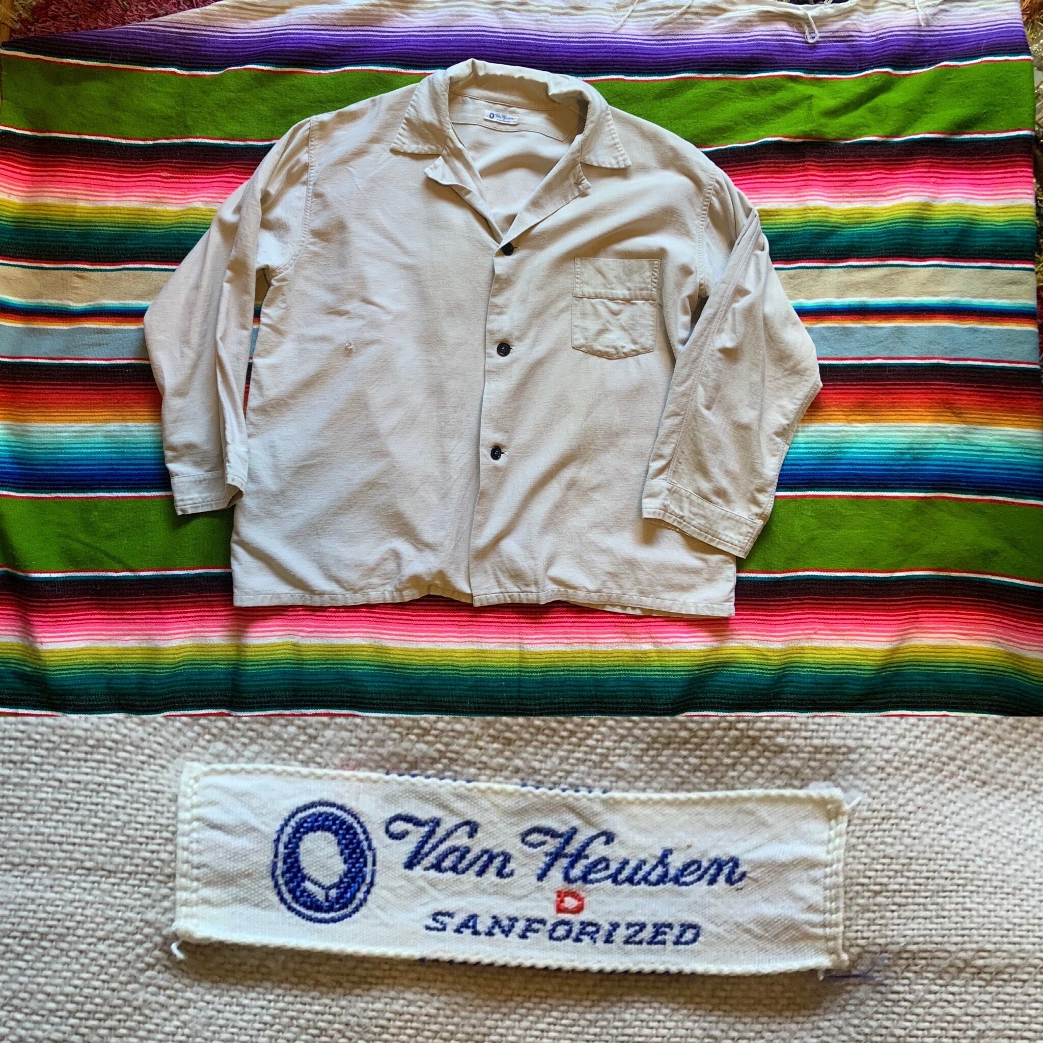 Vintage Long Sleeve Khaki Cotton Work Shirt Jacket by Van Heusen