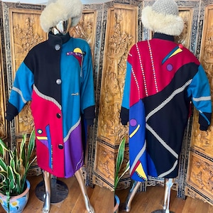 Vintage 80s Colorblock wool Coat by Marylou Ozbolt Storer