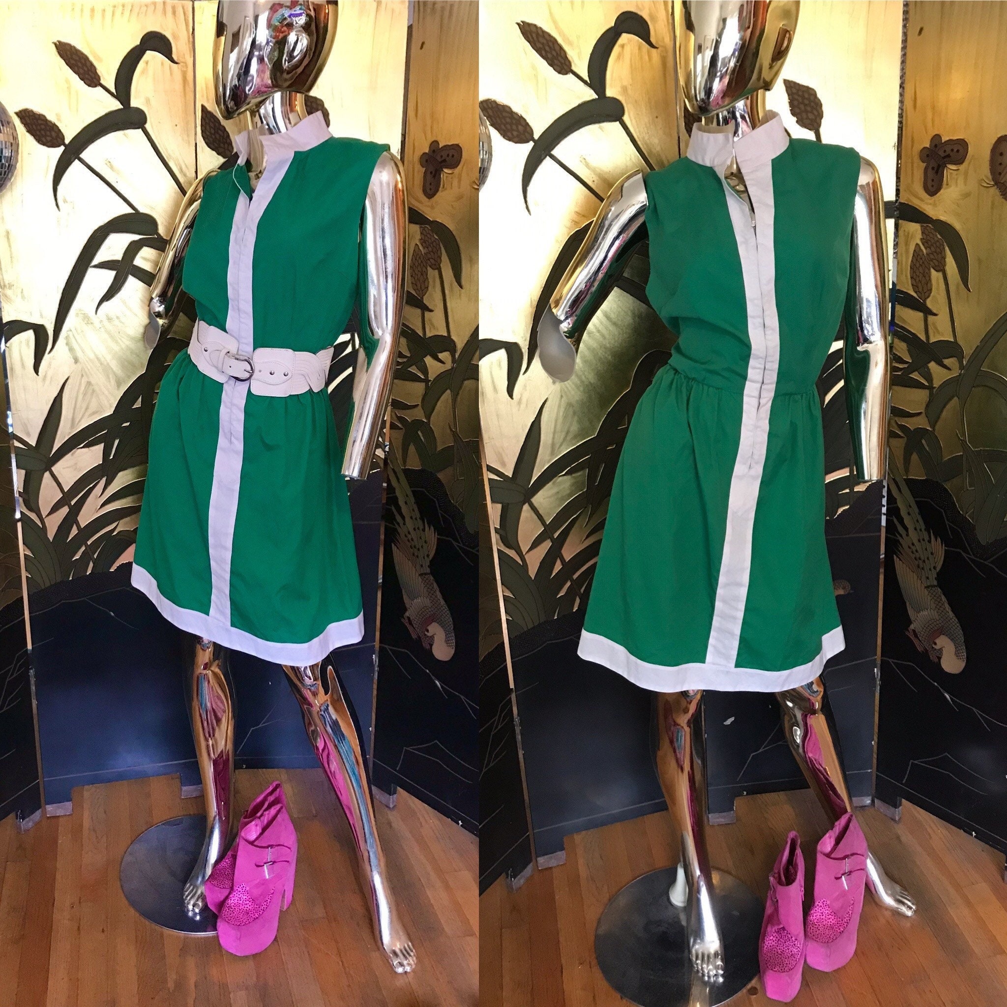 Vintage 60s Mod Zip Front Dress Etsy