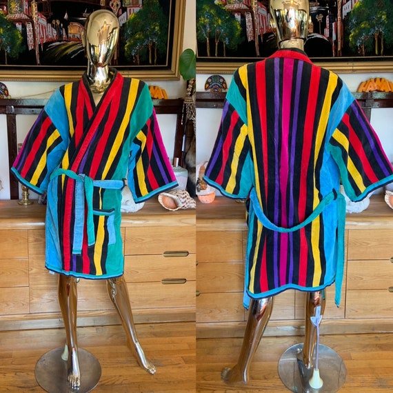 Vintage Rainbow Terrycloth Robe summer loungewear - image 1