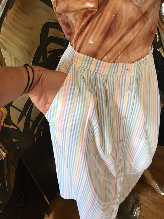 Vintage Seersucker Rainbow Striped Skirt by Alfre… - image 3