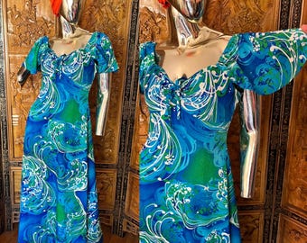 Vintage Blue Hawaiian Dress by Hawaii Nei Honolulu