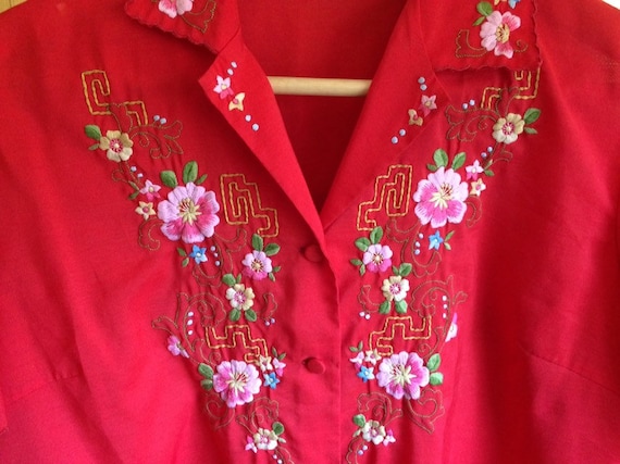 Vintage Embroidered Red Blouse
