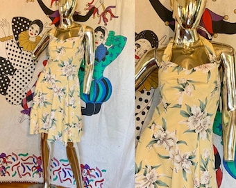 Wahine Toa Vintage Hawaiian Aloha Midi Dress Sz M Rayon Button-up
