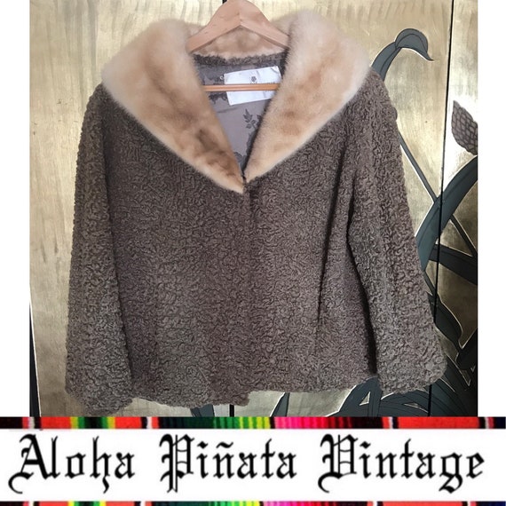 Vintage 50s Persian Lambs Wool Coat with Fur trim