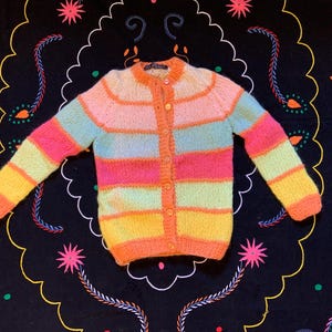 Vintage Italian Mohair wool rainbow striped hand knit Cardigan sweater