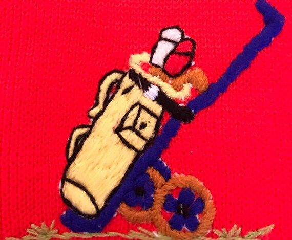 Vintage Embroidered Golf Cardigan Knit Sweater - image 3