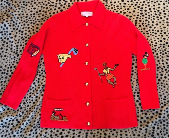 Vintage Embroidered Golf Cardigan Knit Sweater - image 1