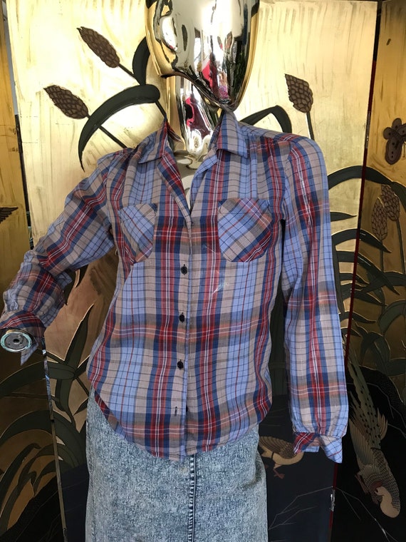 Vintage Plaid Shirt with gold Lurex thread - image 5