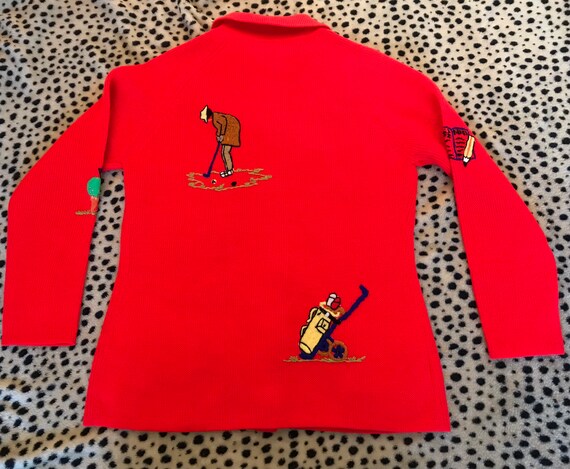 Vintage Embroidered Golf Cardigan Knit Sweater - image 2