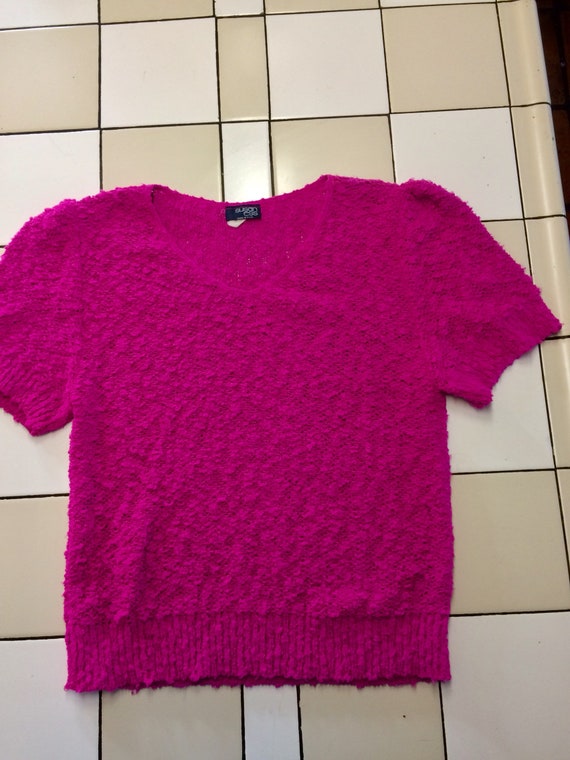 Vintage Short Sleeve Sweater Hot Pink