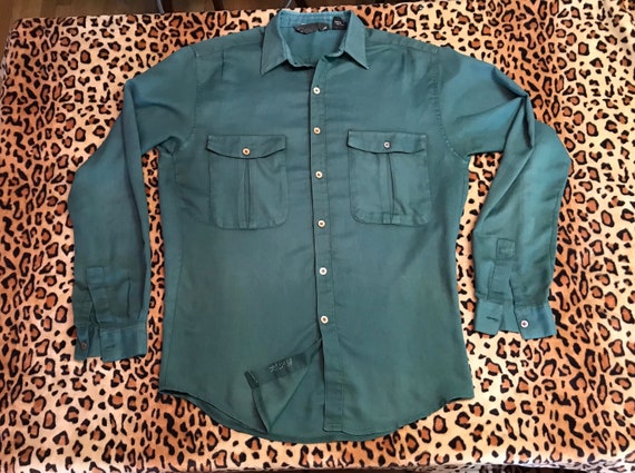 Vintage mens workwear  green button down shirt 40s - image 2