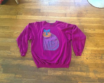 Vintage 1980s Laurel Burch Fantastic Felines novelty artwork longsleeve crewneck sweatshirt