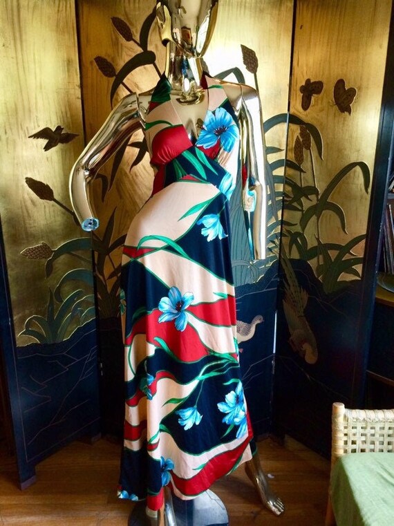 70s Hawaiian Halter Maxi Dress by Nani for Liberty
