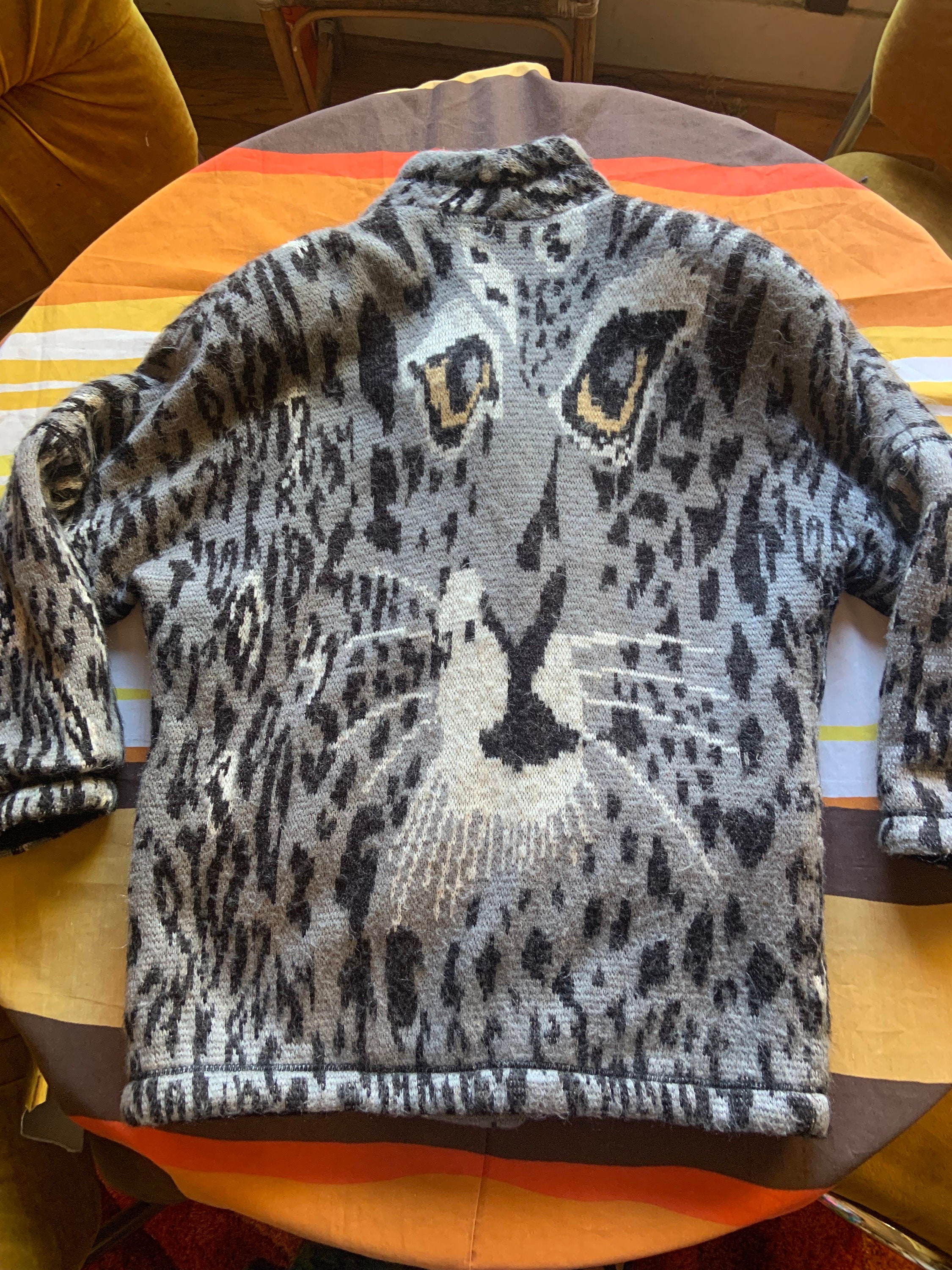 Vintage Cardigan Sweater Coat With Leopard Design Mohair Blend - Etsy