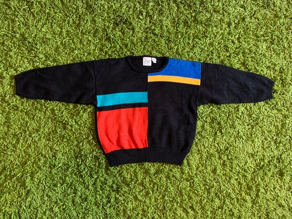 Vintage Color Block Sweater Mondrian style with s… - image 1