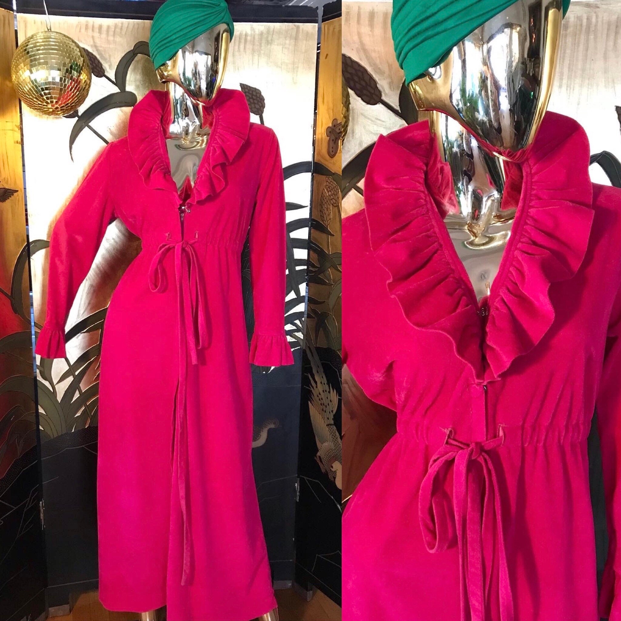 pink velvet dressing gown Velvet Hot Pink Bird Print Dressing Gown With Satin Lining