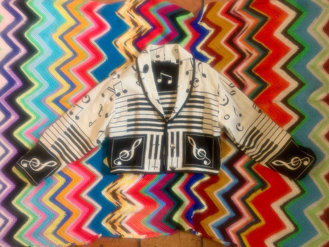 Vintage Tapestry Musical Notes & Keys Jacket Novelty Print Etsy