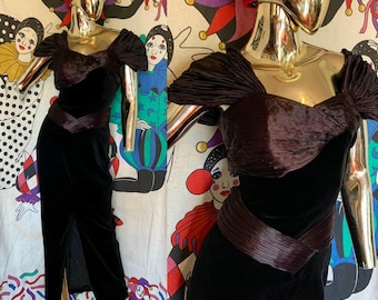 Vintage 80s Black Velvet and satin Cocktail formal Dress old Hollywood Glamour by Laura Ashley