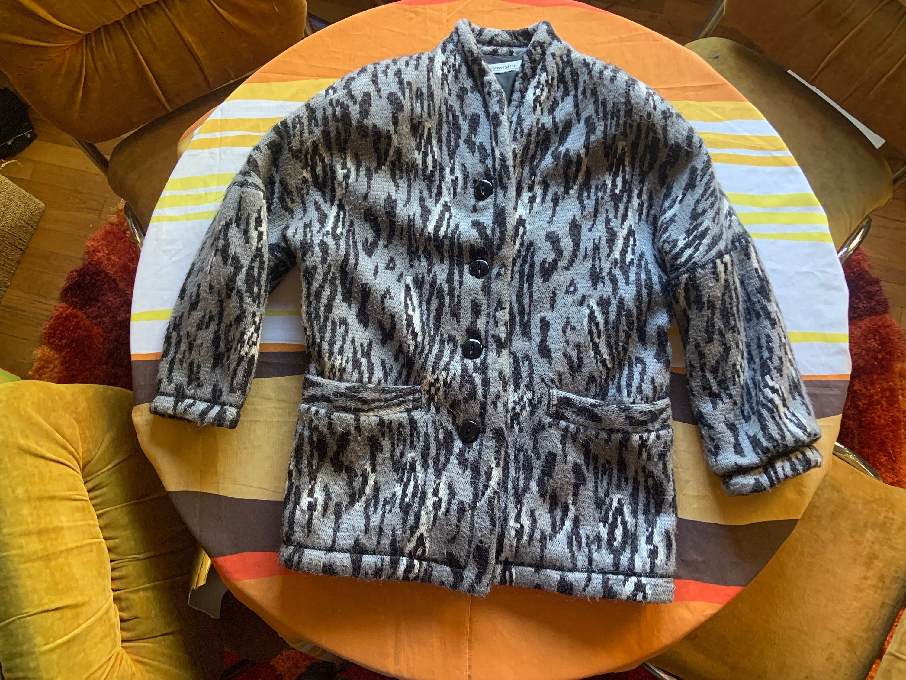 Vintage Cardigan Sweater Coat With Leopard Design Mohair Blend - Etsy