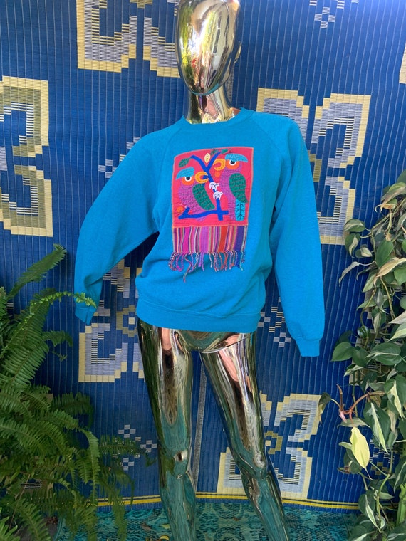 Vintage 80s quilted patchwork parrots sweatshirt
