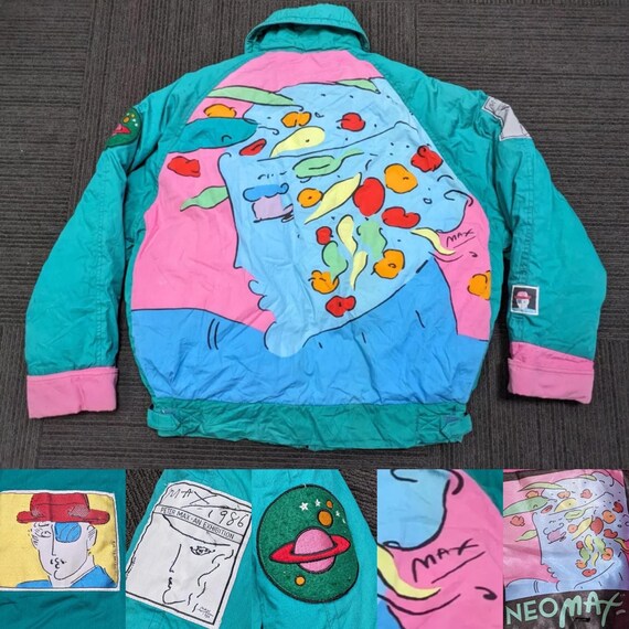 Vintage 80s Peter Max Blue Lady Planet Neomax Goose Down Puffer 