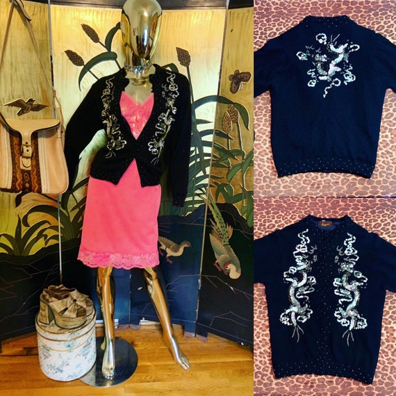 Sequined Sweater Knit Cardigan with Gold Buttons 254938 main image 1