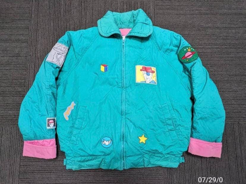 Vintage 80s Peter Max Blue Lady Planet Neomax Goose Down Puffer 