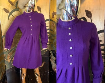 Vintage 60s Purple Long sleeve short mod dress