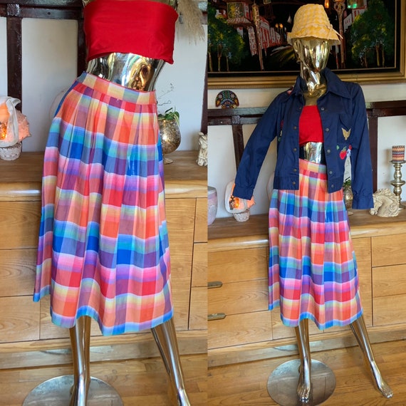 Vintage Rainbow Plaid pleated Skirt