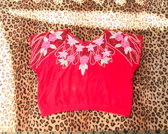 Vintage Red embroidered eyelet Top by Jensen