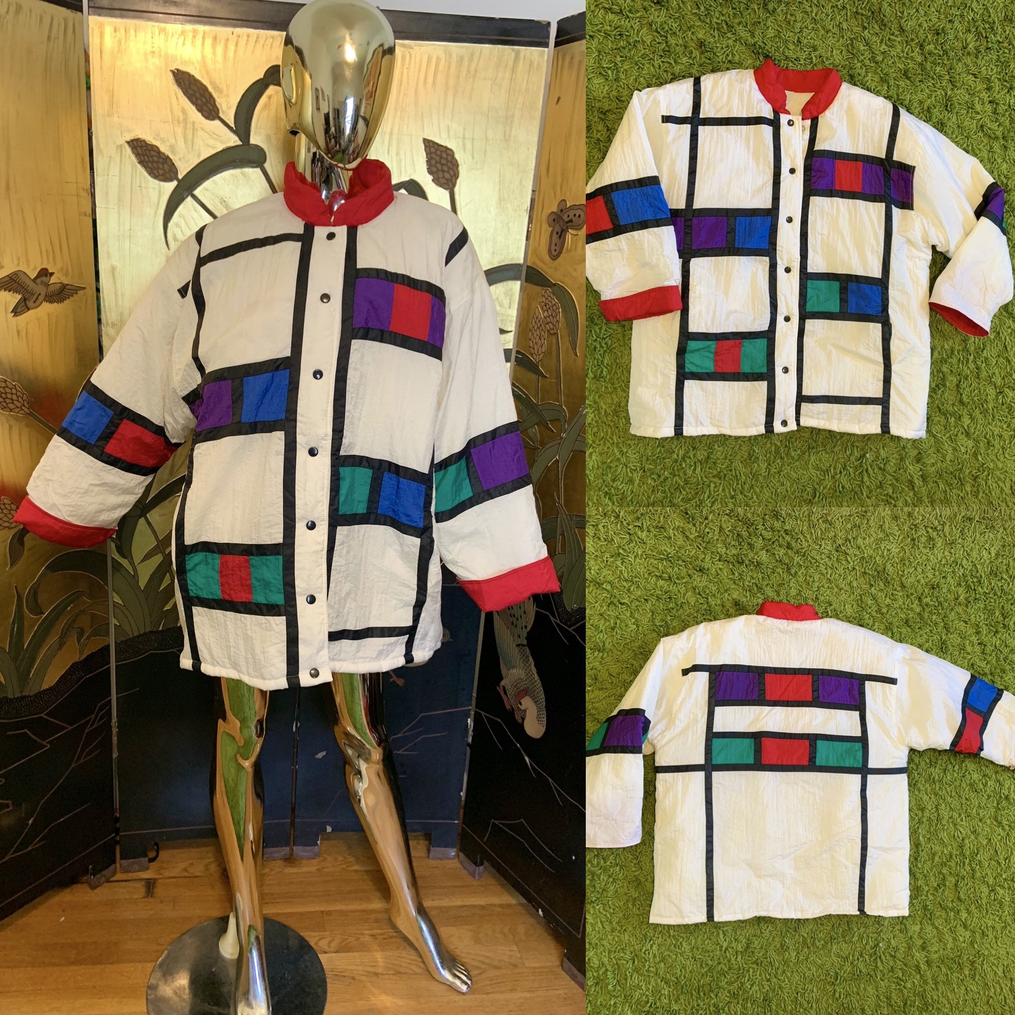 ジャケット・アウター Mondrian Look Pattern Vintage Wool Coat Mondrian Look Pattern Vintage Wool Coat