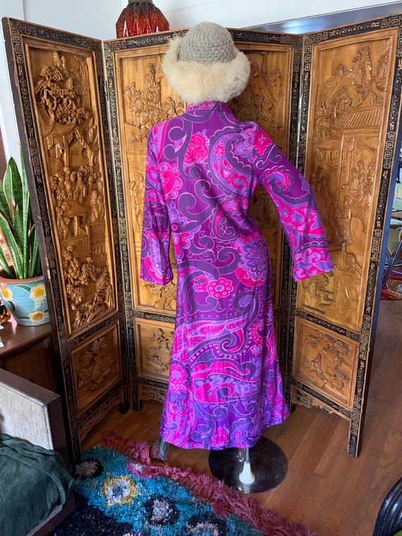 Vintage 70s Purple paisley zip front Housedress c… - image 4