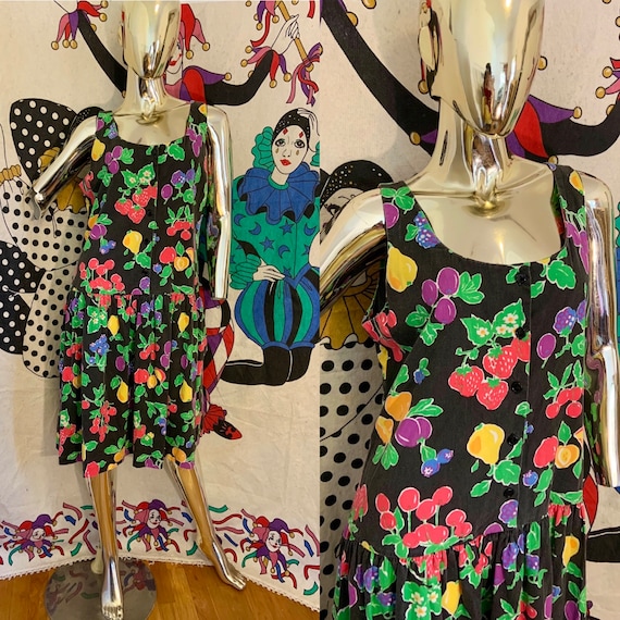 Vintage 80s Fruit Print Novelty Print Cotton Button Front Dress - Etsy