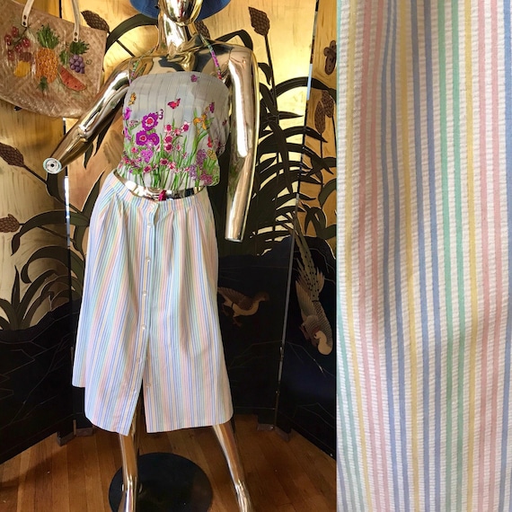 Vintage Seersucker Rainbow Striped Skirt by Alfre… - image 1