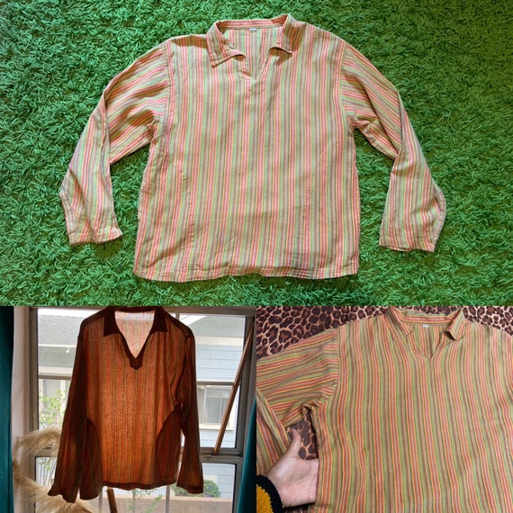 Vintage 70s Striped Cotton Pullover long sleeve S… - image 1