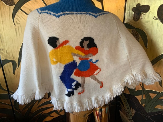 Vintage Cowichan sweater Poncho hoedown square da… - image 6