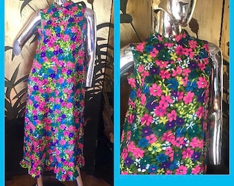 Vintage rainbow floral Hawaiian Dress muumuu