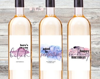 Birthday Wine Bottle Labels 60th Birthday Gifts for Sister, Wine Gifts for Women, Aged to Perfection Happy Fuckin Birthday Funny Wine Labels