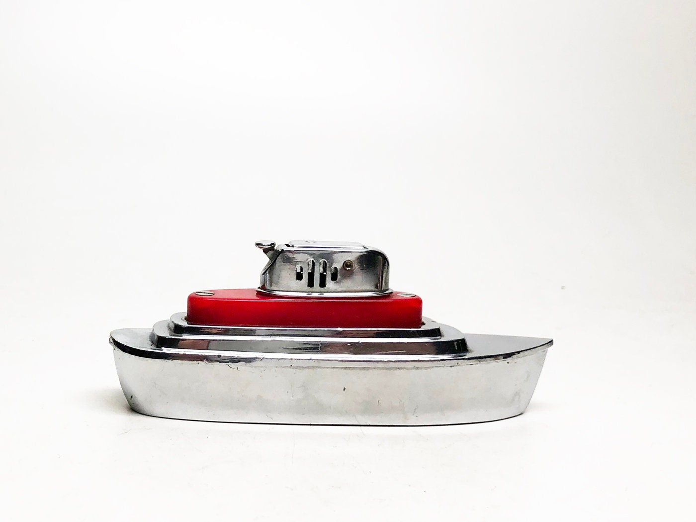 Figural Boat Lighter Working 1950s Vintage Old Cruiser Boat Table