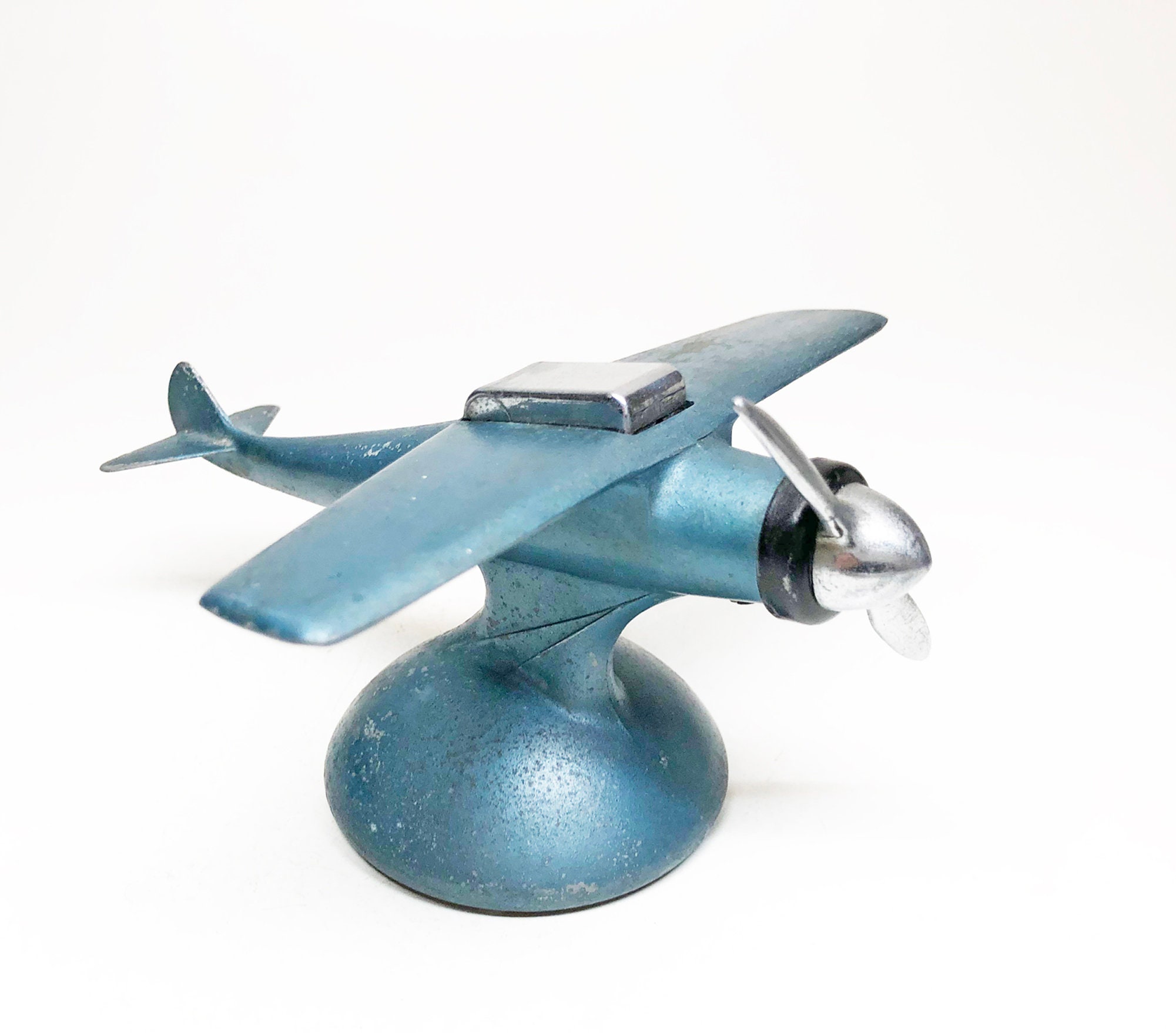 1930s AIRPLANE LIGHTER and ASHTRAY set Working Rare Blue Figural