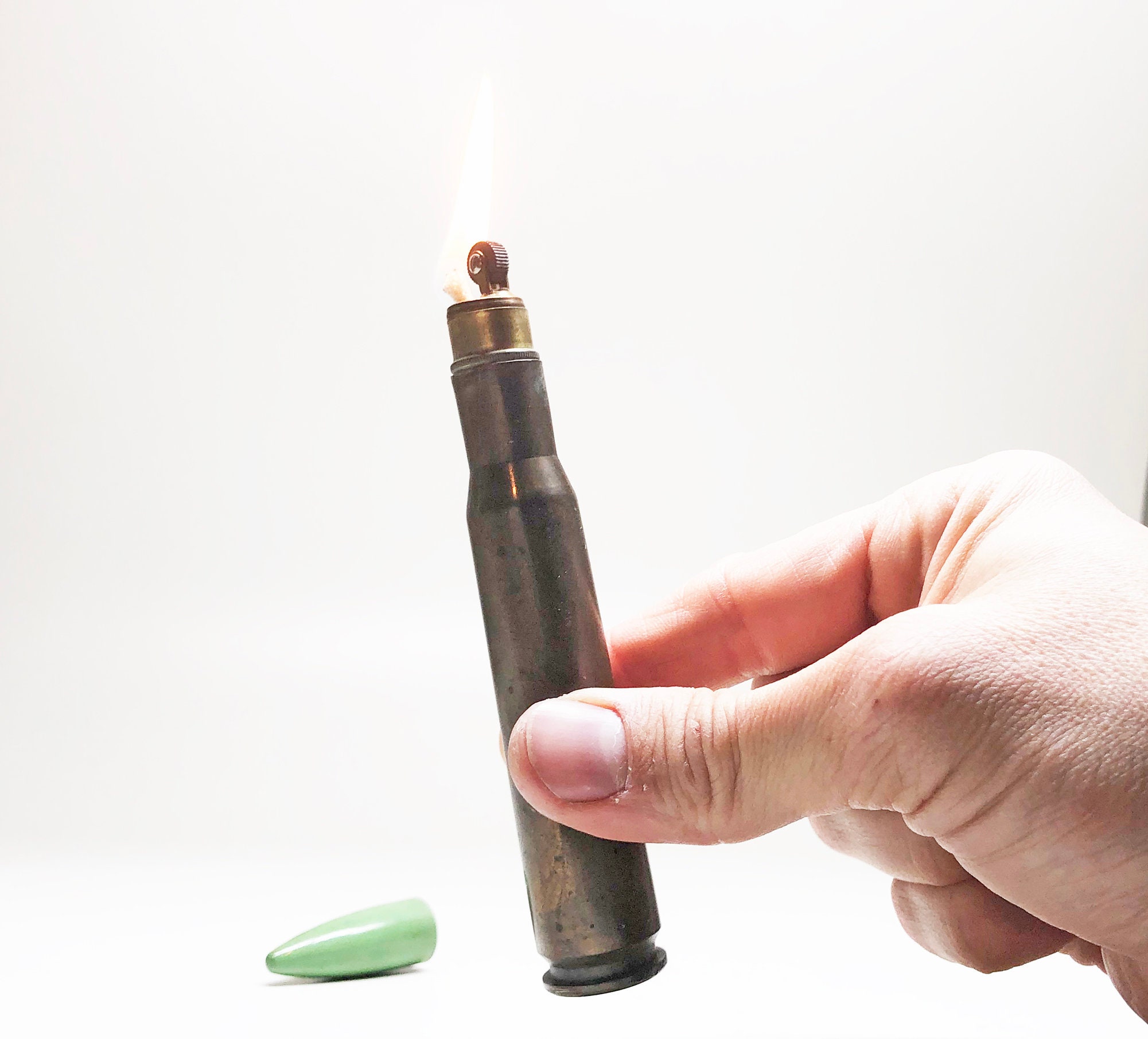 Bullet Trench Lighter Vintage Trench Art 1940s 50 Caliber Red Enamel