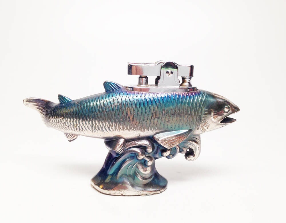 Antique Fish Lighter Working Rare Figural 1960s Opalescent Fish