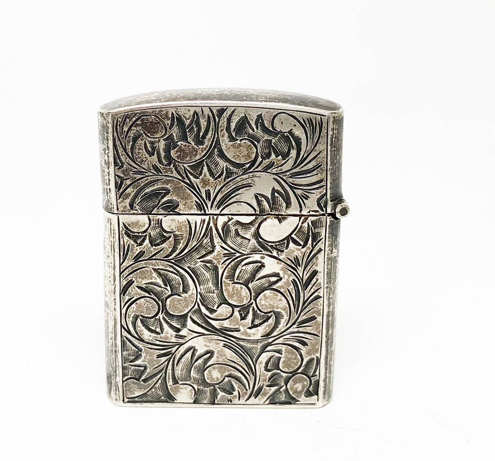 STERLING SILVER LIGHTER Hand Engraved Sterling Silver Antique Slim