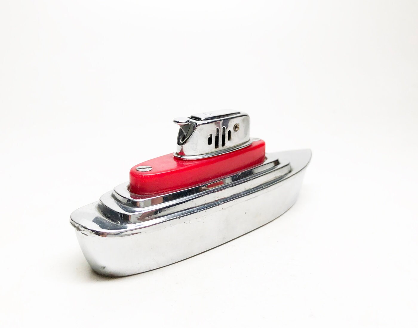 Figural Boat Lighter Working 1950s Vintage Old Cruiser Boat Table
