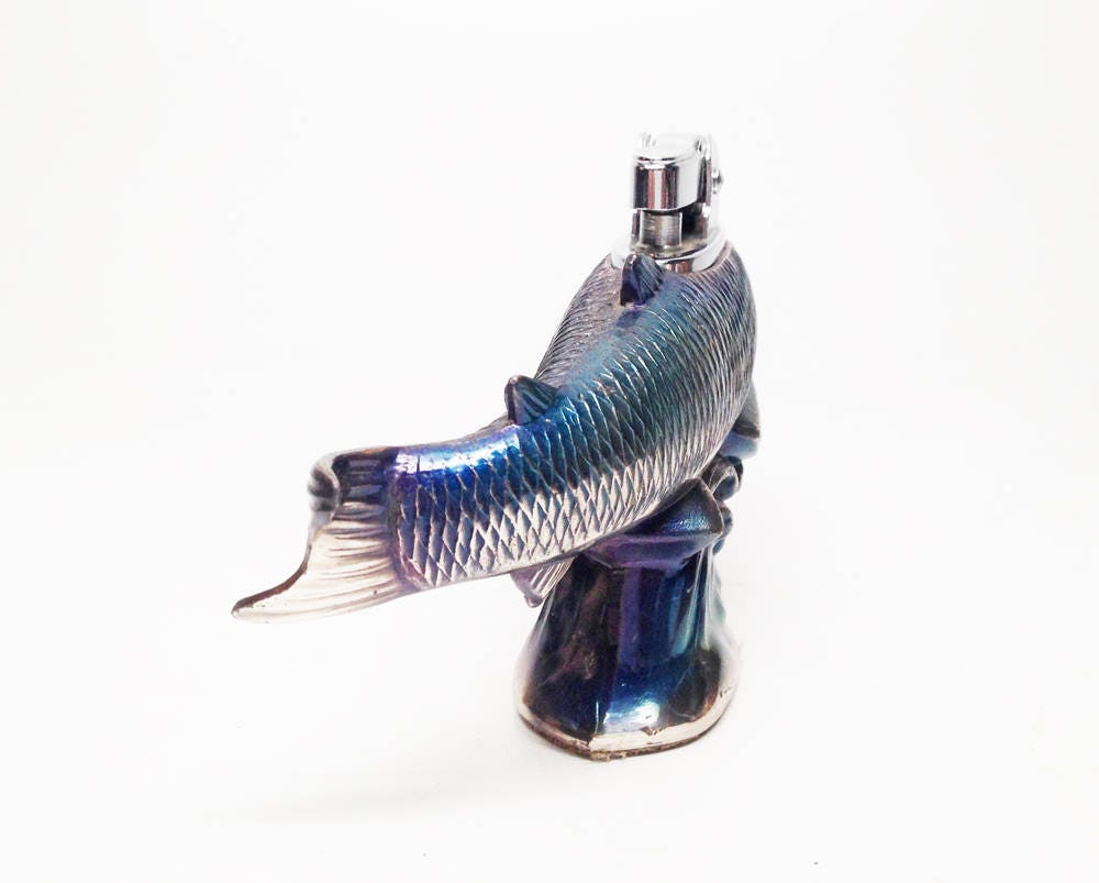 Antique Fish Lighter Working Rare Figural 1960s Opalescent Fish