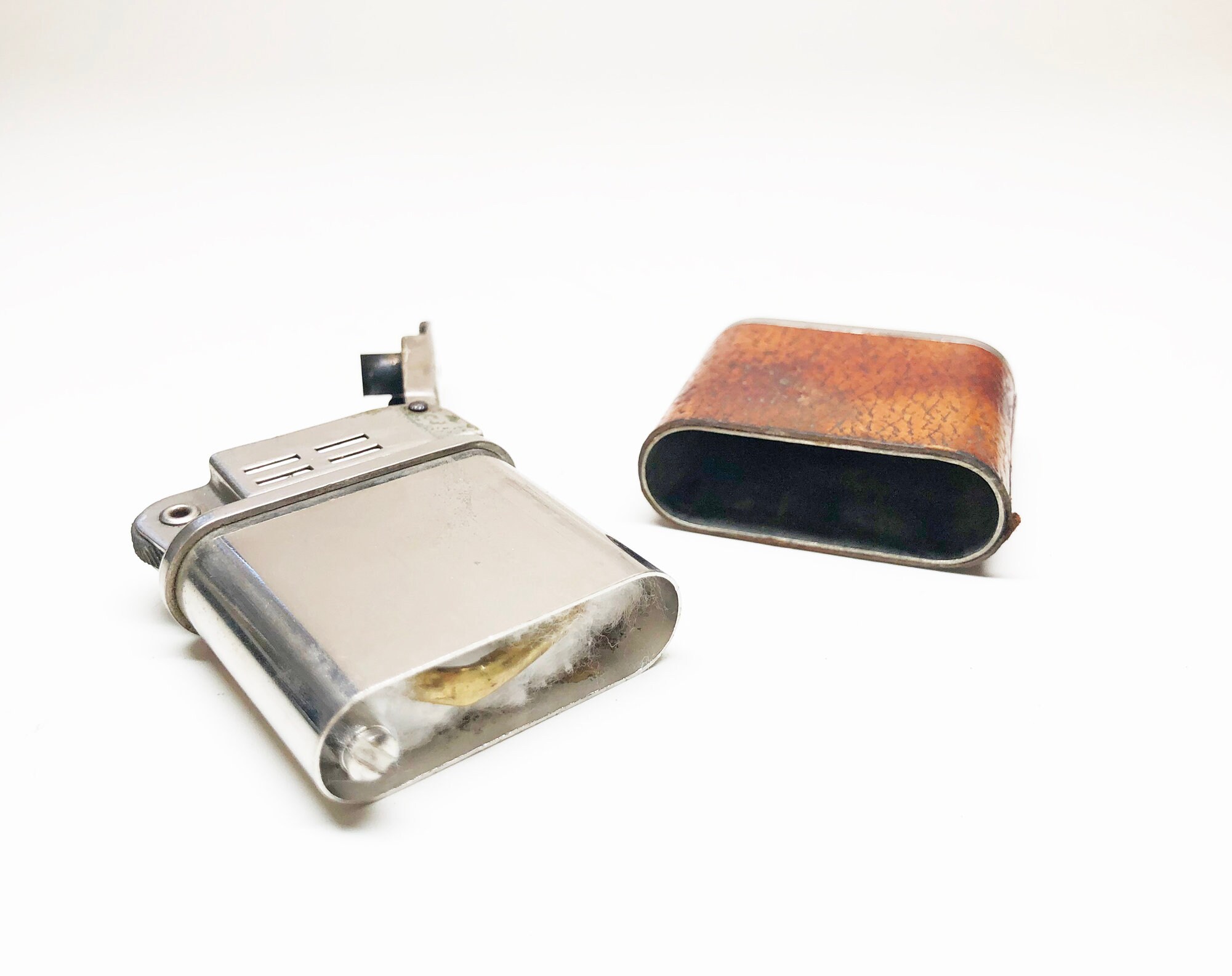 BEATTIE JET LIGHTER Working 1940s Lift Arm Leather Wrapped Old Vintage Pipe Lighter