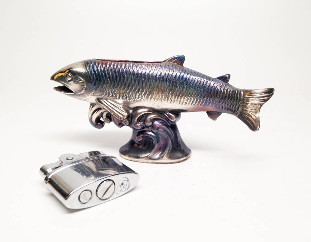 Antique Fish Lighter Working Rare Figural 1960s Opalescent Fish